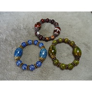 [Sapphire] Natural Clear Blue Dragon Pattern * Golden Chalcedony * Sky Eye Beads Silk Double Dzi Bea