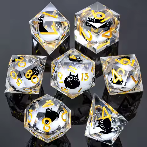 Cat DND Liquid Core Dice Set, Sharp Edge Resin Dungeon and Dragon Dice Set, RPG Role Playing D and D