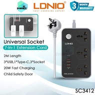 LDNIO SC3412 7in1 Extension Power Socket Power Strip Wall Extension Socket Plug Cord LDNIO Socket Po