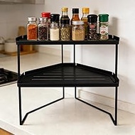 AKAZA 2-Tier Black Corner Shelf Organizer, Stackable Metal Kitchen Cabinet Shelf with Non-Slip Mat, 