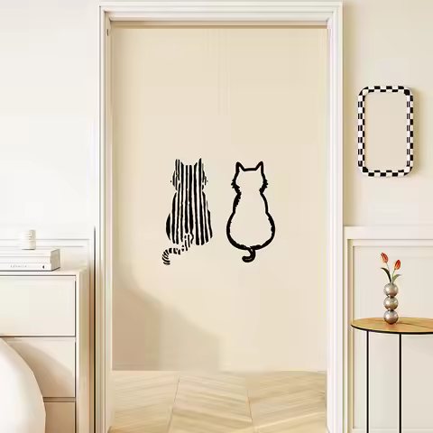 VIKAMA Cat-Motif Door Curtain Bedroom & Kitchen Room Divider Bathroom Entrance Half-Curtain Home Dec