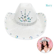 Mary Rhinestones Cowboy Hat for Adult Women Bridal Shower Cowgirl Hat Masquerades Party Costume Hat 