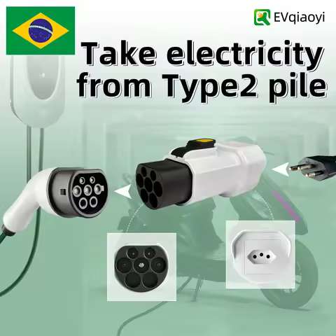 EVqiaoyi 220V Type 2 Male Plug to Brazil Socket, EV Car Accessories Connector for Type2 Charging Sta
