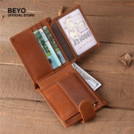 Oil-tanned Leather Cowhide ID Holder Coin Purse Wallet for Men