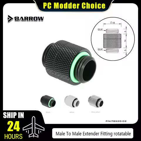 Barrow Watercooling Butt Joint Fitting Rotatable For Water Pump to Reservoir, G1/4'' Male-Male Silve