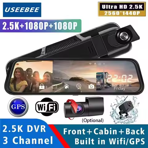 10 Inch 3 Channel 2.5K Car DVR WIFI GPS Three Way Dash Cam Car Camera Dashcam Stream RearView Mirror