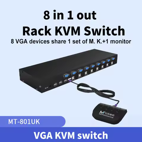 MT-VIKI 8 Port KVM Switch with Wired Remote Controller Smart Manual Key Press VGA USB 1U Rack-mount 