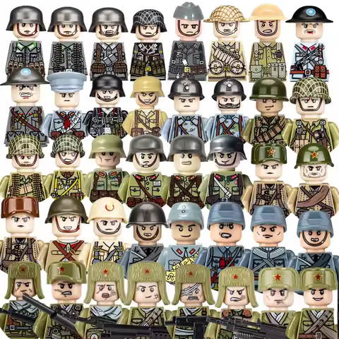 MOC Children Toys Mini Military Figures Building Blocks WW2 UK French US Germany Soviet Army Soldier