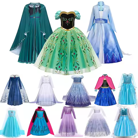 Kids Girls Cosplay Frozen Elsa Anna Mesh Princess Dress Children Halloween Carnival Party Gown Ball 