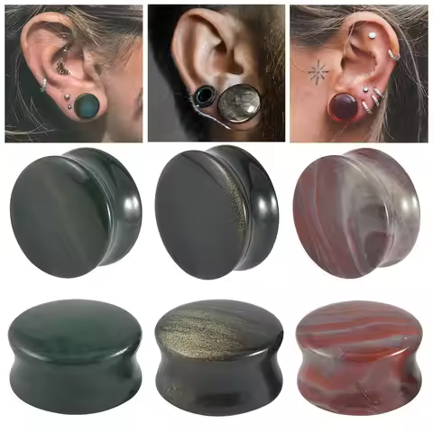 Natural Stone Double Flare Organic Stone Ear Plugs Ear Stretcher Gauges Ear Expander Piercing Jewelr
