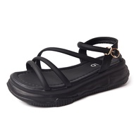 LURAD Sandal Wedges Wanita Modis Kekinian Sepatu Trendy Sandal Wedges Cewek Elegant Ootd Hitam WL811