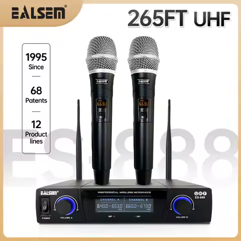 EALSEM 888 UHF 2 Channel Professional Wireless Handheld Microphone 640-690MHz For KTV Karaoke Church