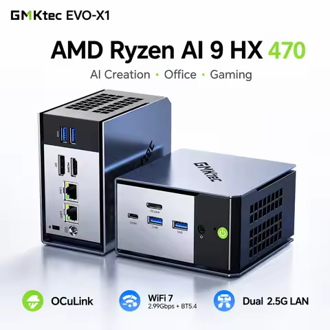 GMKtec EVO-X1 Mini PC AMD Ryzen AI 9 HX 470 64GB RAM OCuLink Wi-Fi7 Triple Display HDMI2.1 DP2.1 USB