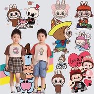 Labubu theme heat transfer printing hot stamping sticker cartoon children's T-shirt jacket decoratio