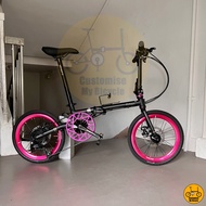 Fnhon Gust 18” • 9 Speeds Shimano • Litepro Folding Foldable Foldie Fold Bicycle Bike • Black Pink Blackpink Dahon Crius