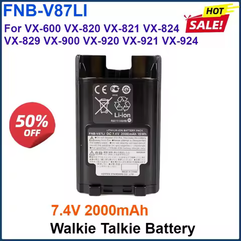 2PCS 7.4V 2000mAh FNB-V87LI Walkie Talkle Replacement Battery For VX-600 VX-820 VX-821 VX-824 VX-829