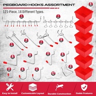 121 Piece Pegboard Hooks Set,Pegboard Accessories with Metal Hooks, Peg Board Organizer Accessories,