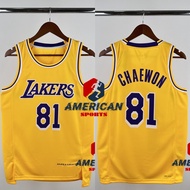 Hot Pressed Men's Los Angeles Lakers KIM CHAEWON Yellow LE SSERAFIM Basketball Jersey