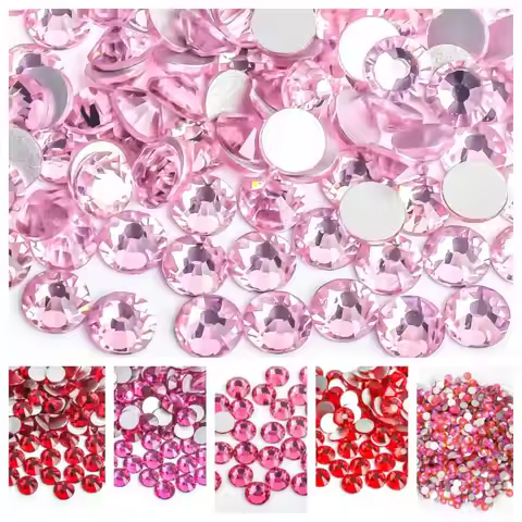 Light Pink/Rose Glass 3D Nail Art Rhinestones ss3 ss4 ss5 ss6 ss8 ss10 ss12 ss16 ss20 ss30 Crystal N