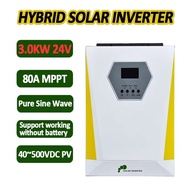 Techfine Solar Hybrid Inverter 3000W-24V-220VAC 50/60HZ-40VDC-500VDC 3KAV 24VDC-GD3024JMH-No battery