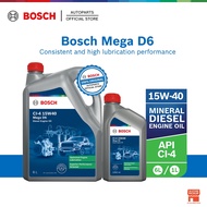 Bosch Mega D6 Diesel Engine Oil API CI-4 15W40 Minyak Hitam Mineral (1L/6L)