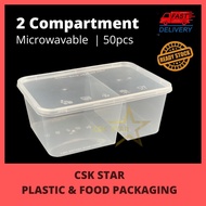 2 Compartment Container Bekas Plastik Microwavable Plastic Lunch Box FR1000-2C