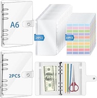 2 x A6 transparent PVC ring binder with 24 transparent pockets and 400 labels, 6 ring soft A6 folder