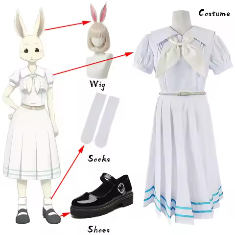 Anime Beastars Haru Cosplay Costume White Dress White Rabbit Haru JK Uniform Dress for Woman Girls H