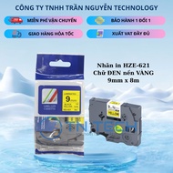 Brother HZe-621 Printed Label - Black with yellow background 9mm x 8m