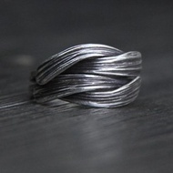 Real S999 Silver Handmade Brushed Weave Finger Rings for Women Thai Silver Black