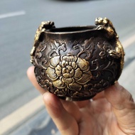 Bronze Bronze Vintage Pure Copper Gilt Double Dragon Cylinder Lucky Fortune Cylinder Home Living Roo