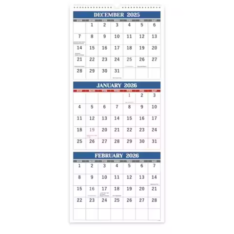 2026 Wall Calendar 3 Month Wall Calendar Vertical 2026 Folded in a Month Dec.2025 Jan.2027 11" x 26"
