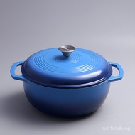 Cast Iron Enamel Pot Enamel Soup Pot Deepened Dutch Pot Blue Red Stew Pot with Threaded Pattern Flat