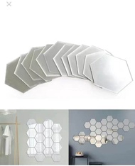 12pcs/24pcs Cermin Hexagon 8cm Hiasan Dinding Mirror Hexagon Wall Decor