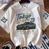 Coolbo Trendy T-shirt Retro Cyberpunk Print Chest Underground 23 Words Racing Pattern