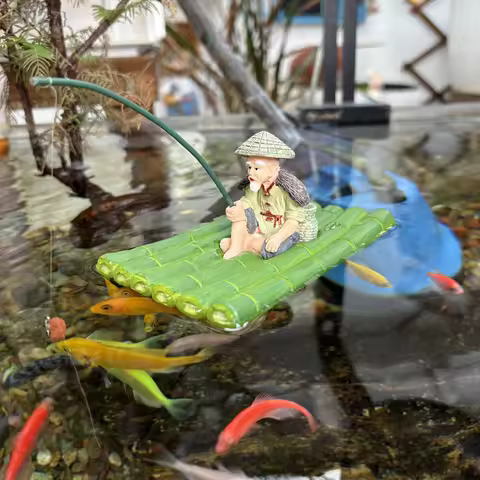 New Style Bamboo Raft Jiang Taigong Fishing Ornament - Home Decoration, Fish Tank Landscaping, Court