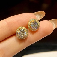 1 0.5 -1Carat Túi Tròn Moissan Bông Tai Cưới Bông Tai S925 Bạc Tròn Đính Trang Sức Cao Cấp Nữ Quà Cư