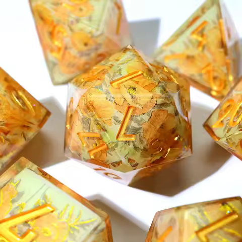 Golden Floral Full Cover DND Dice Set-Luxurious,Elegant Roll RPG Dice Gift for Board Game,Epic Adven
