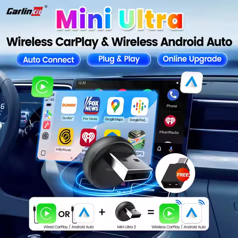 2026 CarlinKit 5.0 Mini Ultra 3 CarPlay Android Auto Wireless Adapter 2.4G&5.8GHz WiFi BLE OTA Upgra