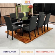 Dining Set 1+8 Marble Table or 8 fabric chair or Faux Leather chair/ Meja Makan 8 Seater