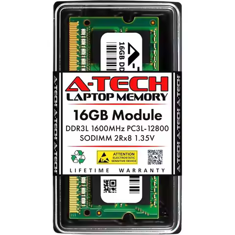 16GB DDR3/DDR3L 1600MHz PC3L-12800 (PC3-12800) CL11 SODIMM 2Rx8 1.35V 204-Pin Non-ECC SO-DIMM Laptop
