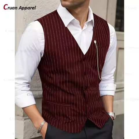 Latest Elegant Stripe Slim fit Single-breasted Suit Vest For Men Smart Casual and Fashionable Male D