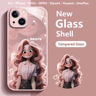 Cute Girl Case for OPPO K10 K9 Find X6 X5 Pro K10x K9s A97 A93s A92s A78 5G A11 A11X R17 R15 Reno 9 8 7 5 Pro Dream Fashion Princess Tempered Glass Casing Anti Fall Protector Cover