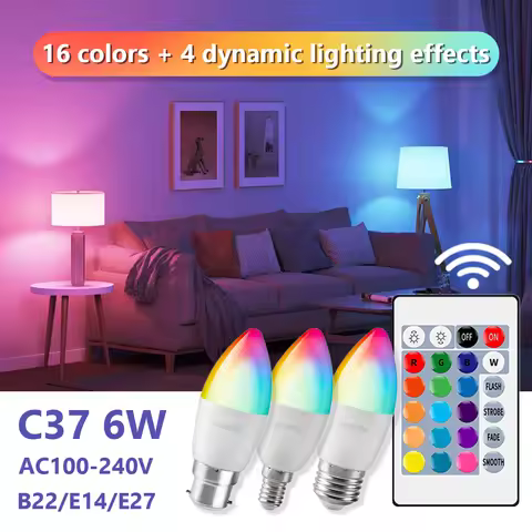 2pcs C37 E14/E27/B22 RGB Candle Bulb LED Multicolor light 16 Colors 220V 110V Smart lighting Dimmabl