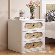 Bedside Table Household Style Small Antique Locking Storage Cabinet Retro Rattan Bedside Cabinet Bed