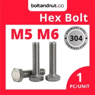 M5 M6 Hex Bolt DIN933 | SUS 304 Stainless Steel Grade A2-70 | Full Thread Skru | M5 Screw M6 Screw |