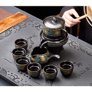 9in1 Chinese Tea Set Ceramic Teapot Black Peach Blossom + Gift Box