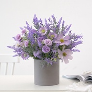 Artificial Lavender Flowers Within Gery Pot For  Home Decor and Beautiful Lifelike Faux Silk Flower Arrangements for Kitchen Office Weddings (Purple)