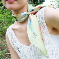 【青萍果色】花間小貓咪絲巾+絲巾扣禮盒/絲巾/領巾/方巾