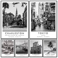 Black and White Cities Verona Rome Punta Cana Florence Berlin Travel Poster No Frame Canvas Painting